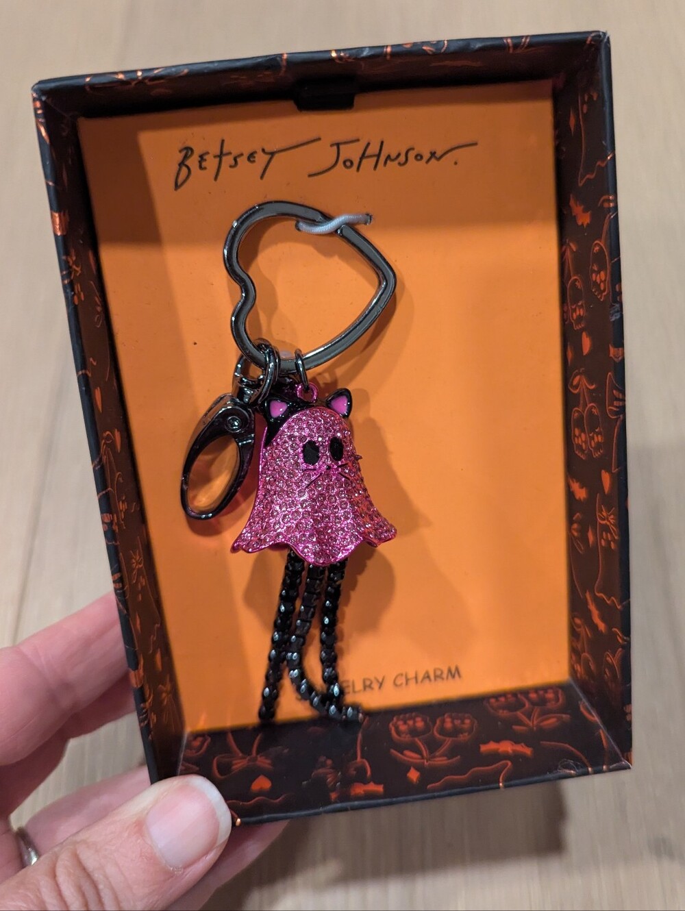 Betsey Johnson Pink Crystal Kitten Ghost Keychain Bag Charm - Picture 1 of 7
